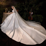 Wedding Dress 2021 New Gryffon Bridal Dress Luxury Satin O-neck Lace Up Sweet Puff Sleeve Princess Ball Gown Customize Plus Size