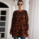 Back To School New Leopard Knitted Long Sweater Pullovers Women Thick Loose Casual Autumn Winter Sweater Jumper Top Femme 8 colors