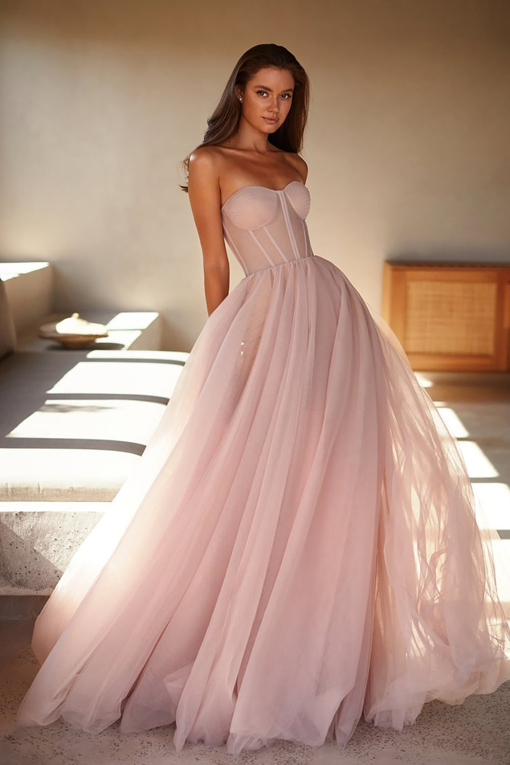 Cinessd  Long Prom Dresses 2022 Sweetheart A-Line Party Dresses Sleeveless Lace-Up Tulle Formal Gowns