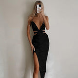 Cinessd Sleeveless Backless Bodycon Dress Ladies Club Midi Dress Hollow Out Slit Black Party Sexy Dresses For Women 2022 Autumn