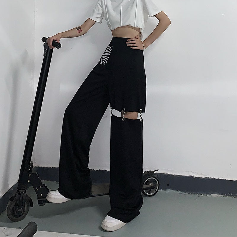Cinessd  Women's Pants Vintage Baggy High Waist Harajuku Trouser Femme Black Straight Casual Versatile Sense Of Design Streetwear Pants
