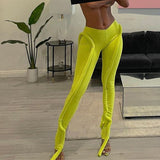 Cinessd Neon Green Ribbed Fitness Women Fashion Streetwear Mid Waist 2022 Y2K Fall Pants Casual Solid 3D Hose Decoration Leggings