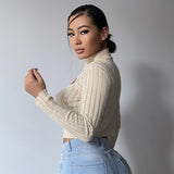 Cinessd  Y2K 2022 Autumn Sexy Hollow Out Ruched Long Sleeves Bodycon Knitted Crop Top Women Solid Spring T-Shirts Fashion Female Clothing