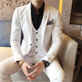 CINESSD   ( Jacket + Vest + Pants ) Solid Color Suit 3-piece Suit Korean Style Men's Slim Dress Groom Wedding Dress Prom Tuxedo