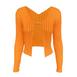 Cinessd   Sexy Knitted Long Sleeve Cardigan Sweaters For Women Casual Shirts Ladies Ribbed Knit Cropped Tops Pullovers Femme 2022