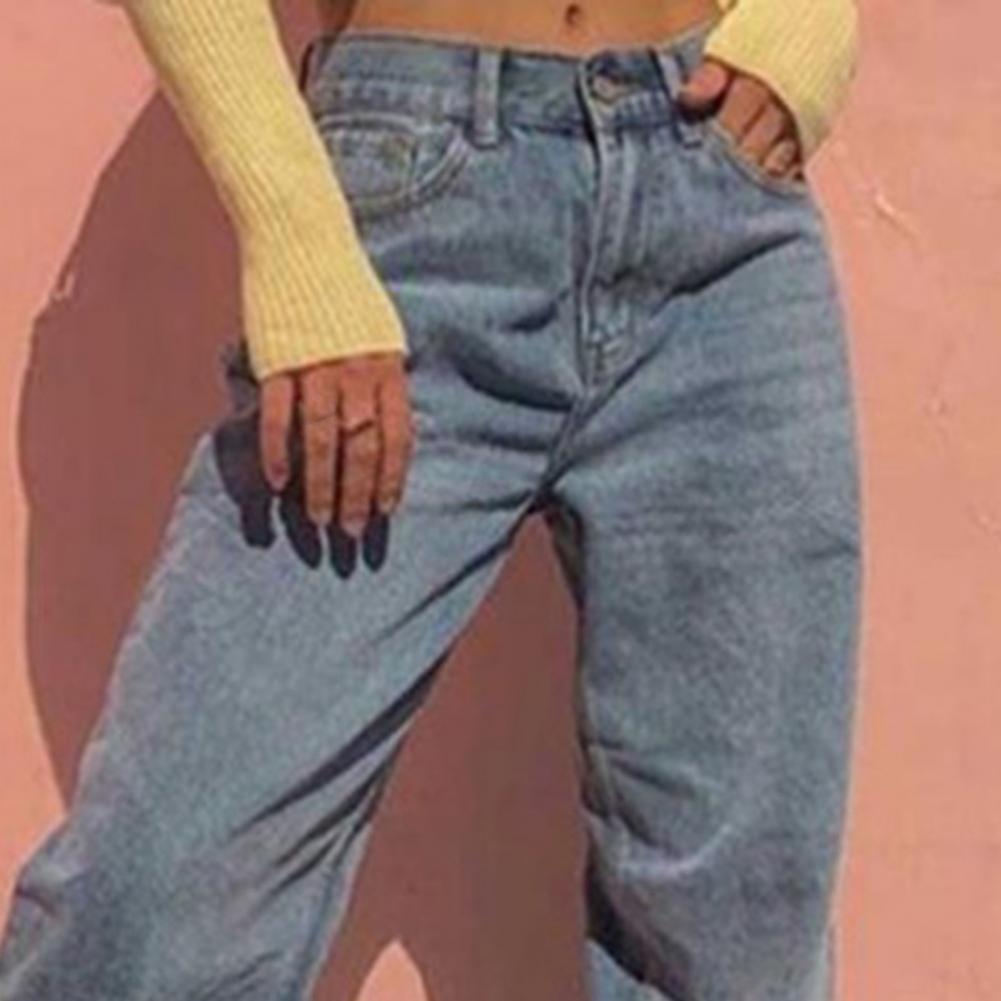 Cinessd  Women Jeans High Waist Hip Hop Style Handsome Ladies Solid Color Loose Jeans Blue Long Pants Casual Stylish Streetwear Trousers