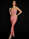Cinessd  High Quality Two Piece Set Women Skirt 2022 Maxi Dress Sexy Corset Top And Skirt Set Silk Satin Skirt Party Nights Cocktail Robe