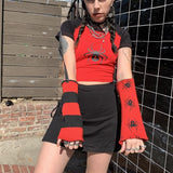 Cinessd   y2k Gothic Contrast Baby Tee with Detachable Reversible Arm Warmers E-girl Harajuku Grunge Crop Top Women Punk Style T-shirt