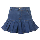 Back To Schoo y2k Pink Denim Pleated Skirts Mini Solid Casual Woman Fashion Korean Style High Waist Skirt with Lined Hot Club Party Girls