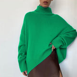Cinessd  Oversize Sweater Women Turtleneck Autumn Long Sleeve Cutton Jumpers Casual Loose Green Knitted Winter Tops Plus Size