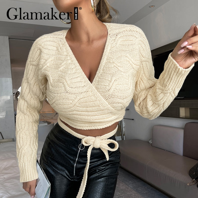 Cinessd Back to school outfit Knitwear Twist Sweaters Cardigan Winter Apricot Women Casual Basic Bandage Coat Fashion Warm Soft Office Ladies Sweater