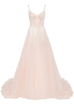 Cinessd  Shinny Tulle Embroidery Lace Long Prom Dresses Sweetheart A-Line Evening Dress Spaghetti Straps Formal Party Gown