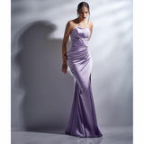 Cinessd  Mermaid Stain Prom Dresses High Side Split Pleat Evening Dress Evening Dress Draped Sleeveless Formal Party Gown