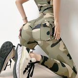 Cinessd  Pocket Women Yoga Army Pants Camouflage High Wasit Training Fitness Workout Cargo Leggings Sport Running Outdoor Leggings Pants
