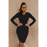 Cinessd Back to school outfit WJFZQM Long Sleeve O Neck Pleated Wrap Dress Ruched Bodycon Pencil Dress Women Sexy Elegant White Short Mini Party Dresses 2022