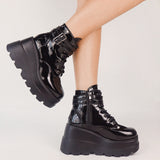 Cinessd  Platform Designer Goth Cool Motorcyle Women Boots Punk Street Zipper Elastic Band Black Ladies Shoes