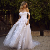 Cinessd Back to school Lace Wedding Dresses Off The Shoulder Appliques A Line Bride Dress Princess Wedding Gown Freeshipping Robe De Mariee