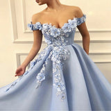 Cinessd Back to school outfit Vkiss Store Off Shoulder Tulle Prom Dresses Women Formal Party Night Long Light Blue Appliqus Elegant Evening Gowns