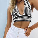 Cinessd   Knitted V Neck Bandage Halter Tops For Women Backless Sexy Tanks Tops Y2K Cropped Summer Fashion Camisole Party Clubwear