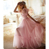 Princess Evening Dresses 2022 Puffy Sleeve Floor-Length Organza Party Dress Custom Girl Pink Cute Prom Gowns Vestidos De Fiesta