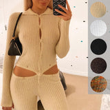Cinessd  Skinny Ribbed Knitted Jumpsuits Autumn Winter Casual Two Piece Set Bodysuit Women Sweater Long Sleeve Bodycon Women's Jumpsuit