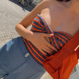 Cinessd  Y2K Fashion 2022 Summer Knitted Sexy Strapless Sweaters Crop Tops Striped Tshirt Women Backless Tanks Tees Streetwear T-Shirt