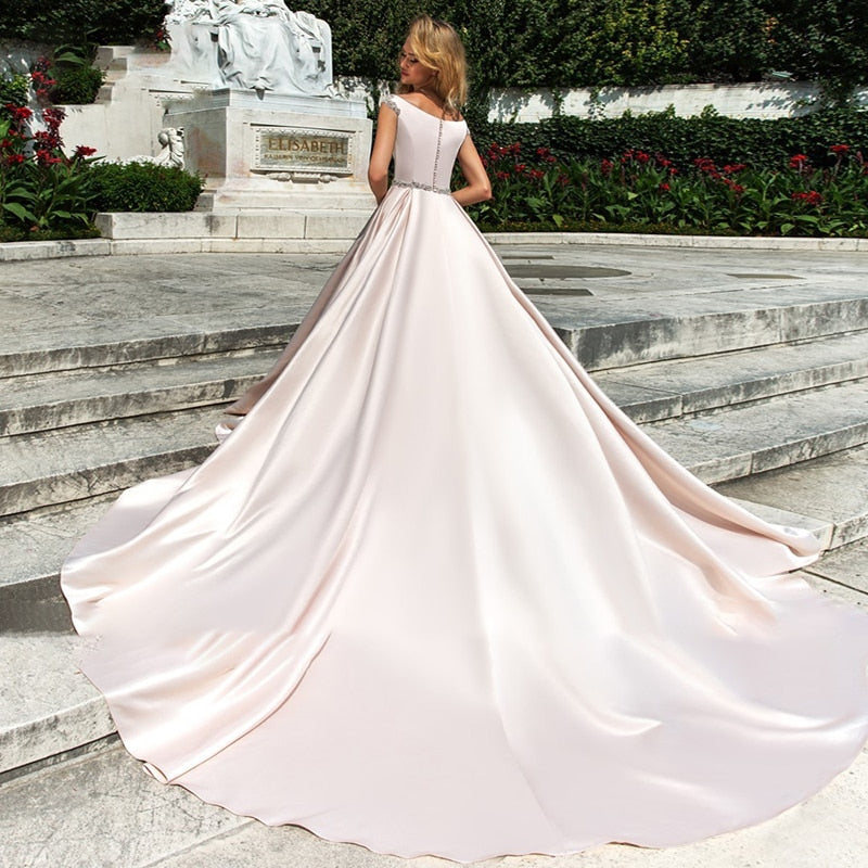 Cinessd Back to school outfit Modest A-Line Satin  Wedding Dress 2022 Elegant For Women  Long Train  Bridal Gown Crystal Beading Belt Women Vestido De Novia