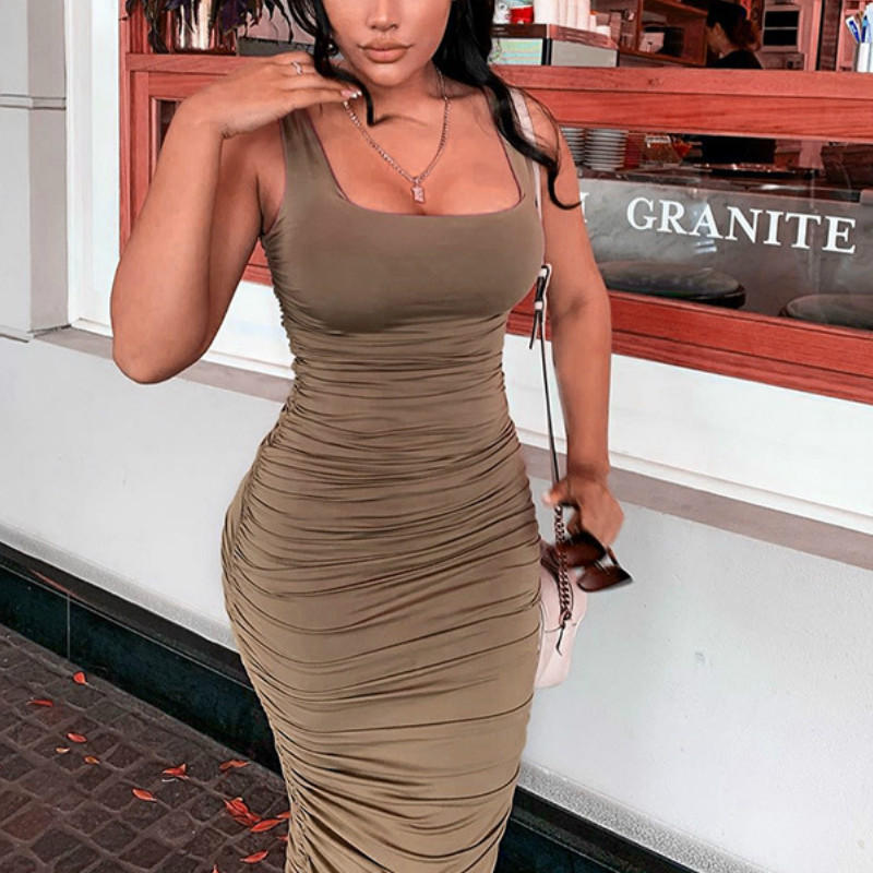 Cinessd  Ladies Summer Women Bandage Party Club Dresses Female Pleated Vestido Strapless Sleeveless Backless Solid Bodycon