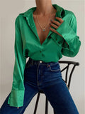 Cinessd  Silk Women Blouse Shirt Elegant Office Lady Buttons Satin Collar Shirts Chemise Femme Long Sleeve Woman Tops