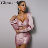 Cinessd Back to school outfit Satin Sexy Hollow Out Mini Bodycon Dress Women Shir Party Club V Neck Slim Dress Spring Summer Long Sleeve Slim Dress