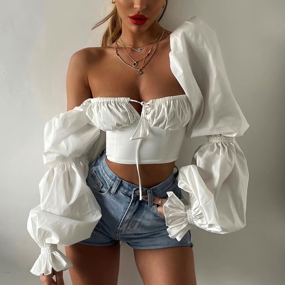 Cinessd  High Quality Summer Crop Top Women 2022 New Arrivalslong Sleeve White Top Sexy Female Crop Top For Party Club Night