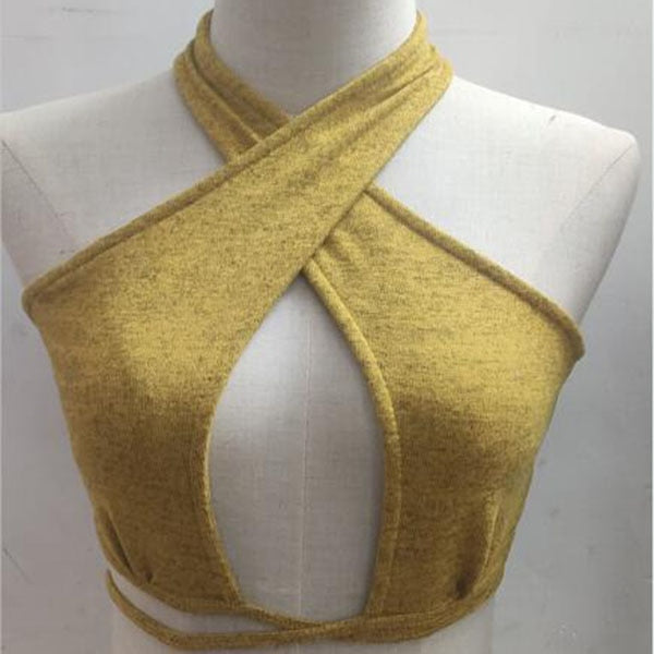 Cinessd Back To School Women's Y2k Tees Green Sexy Bandage Halter Crop Tops For Women Sleeveless Backless Club Party Chic Wrap Cropped Top Streetwear