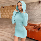 Cinessd  Y2K 2022 Spring Autumn Fashion Black Long Sleeves Hoody Mini Womens Knitting Dresses Base Party Bodycon  Outfits Clothes