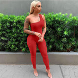 Cinessd Back to school outfit WJFZQM Black Sleeveless One Piece Outfit Bodycon One Shoulder Ladies Jumpsuits Activewear Summer Streetwear Pink Women Jumpsuits