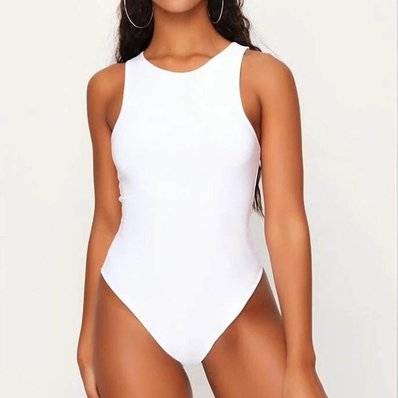 Cinessd  Off Shoulder Tank White Bodysuit Summer 2022 Fashion O-Neck Body Suit Women Casual Clothing Sleeveless Bodysuits Basic Jumpsuits