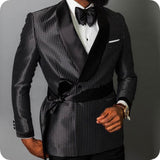 CINESSD    Double Breasted Men Suits Ivory and Black Groom Tuxedos Peak Lapel Groomsmen Wedding Best Man 2 Pieces ( Jacket+Pants+Tie ) D39