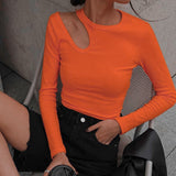 Cinessd  2022 Winther Sexy T-Shirt Women Hollow Out O-Neck Tee Shirt Femme Long Sleeve Solid Woman Tshirts Y2K Free Shipping Clothes