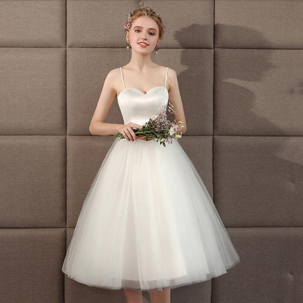 Cinessd Back to school Wedding Dress Sweetheart Simple Bridal Gowns Elegant Beach Bridal Party Dresse Plus Size Vestido De Noiva White Tea Length