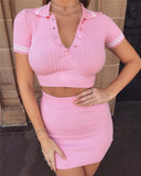 Cinessd Back to school outfit Sexy Spring Summer 2 Piece Set Sweater Party Ribbed Knitted Crop Tops And Skirts Suit Two Piece Set Women Fashion 2020 Outfits