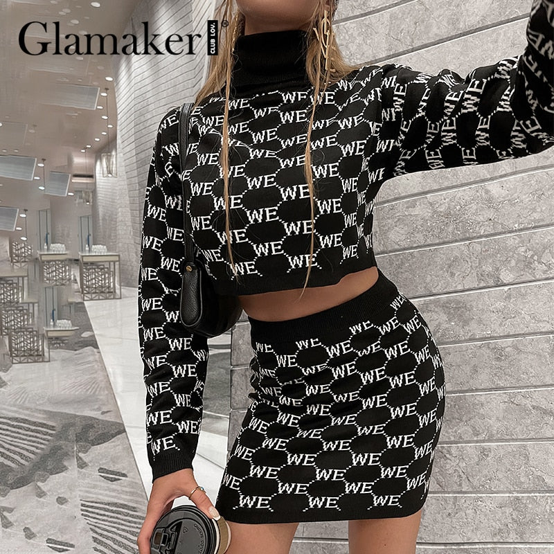 Cinessd Back to school outfit Elegant Turtleneck Pullover Skirts Suit Dresses Women Warm Sweaters And Skirts Letter Knitwear Fashion Chic Co Ord Set