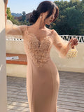 Cinessd  Romantic Trumpet Evening Dress Deep V-Neck Long Sleeve Slim Women Banquet Gown Delicate Embroidery Long Party Dress