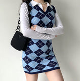 Cinessd - College Diamond Vest Knit Dress