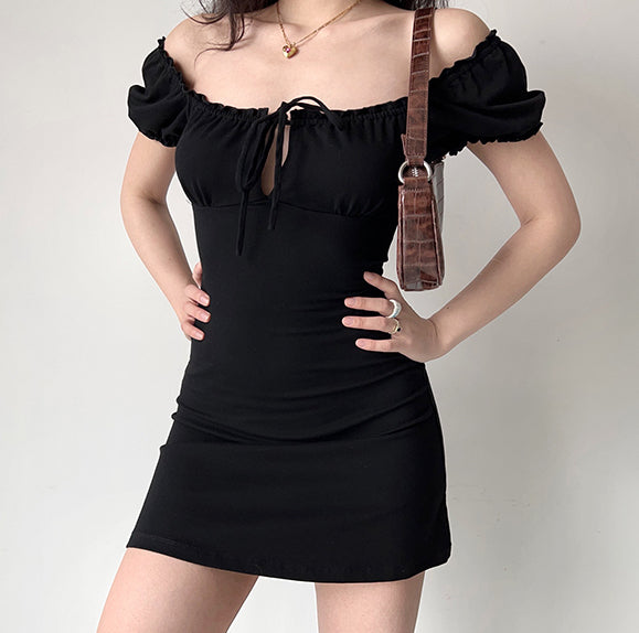 Cinessd - Alix Black Puff Dress ~ HANDMADE