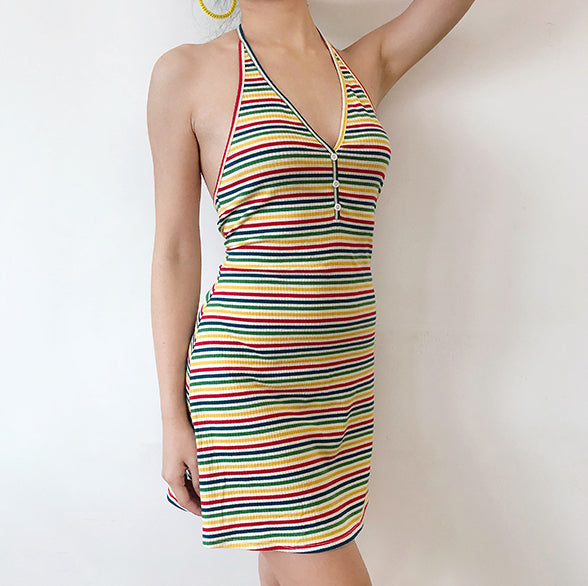 Cinessd - Trixie Striped Halter Dress ~ HANDMADE
