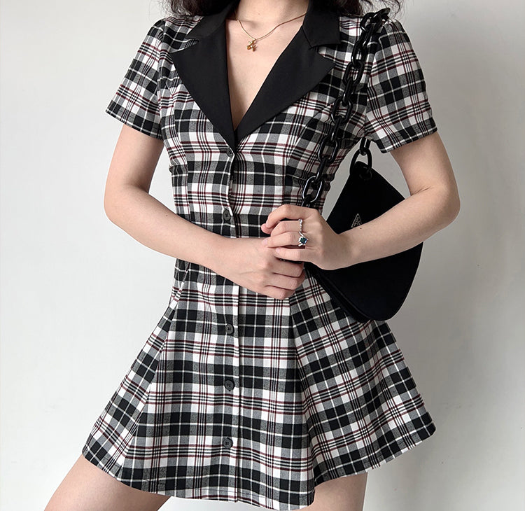 Cinessd - Academy Plaid Lapel Dress ~ HANDMADE // Black