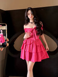 Cinessd - Raspberry Plaid Ruffle Dress ~ HANDMADE
