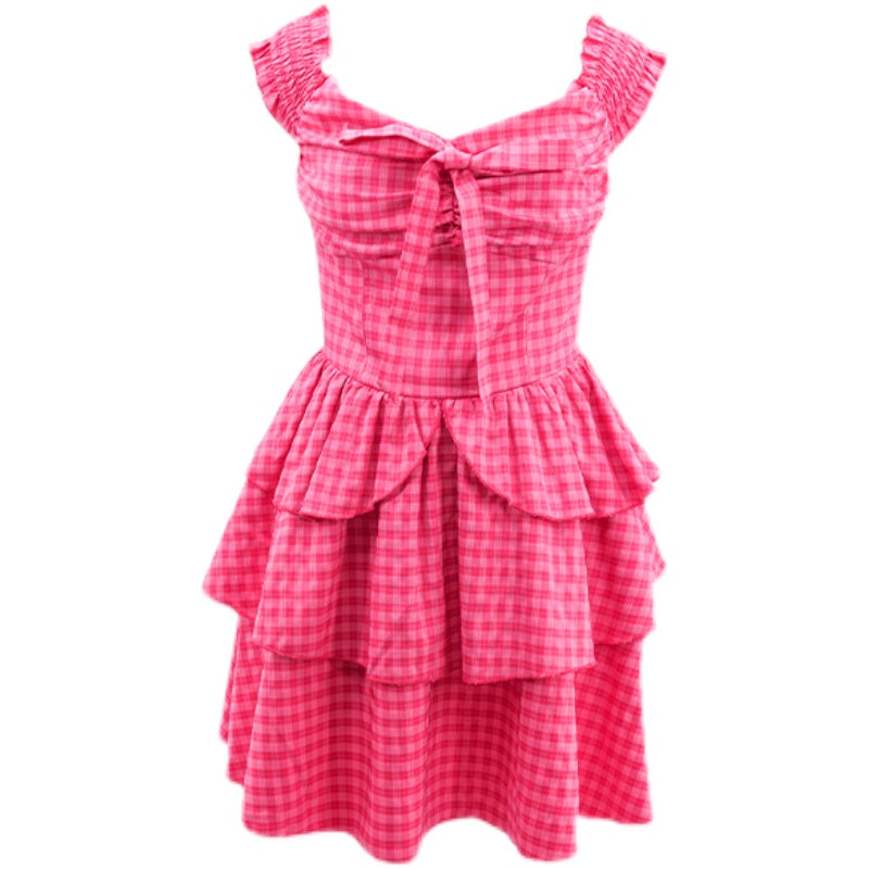 Cinessd - Raspberry Plaid Ruffle Dress ~ HANDMADE