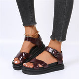 Cinessd  Design Open Toe Platform Chunky Heel Punk Leisure Women's Sandals Casual Buckle Black White Trendy Shoes Woman