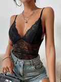 Cinessd  Sexy Strap V Neck Backless Mesh See Through Bodysuits Women Black Goth One Piece Rompers 2022 Summer Punk Grunge Clothes
