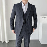 CINESSD  Men's Suit Three Piece Set Jacket Vest Pants Business Casual Gentleman Wedding Party Male Double Breasted Blazer Coat Trousers